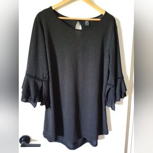 Black Ruffle Sleeve Boho Style Tunic Size L/XL
